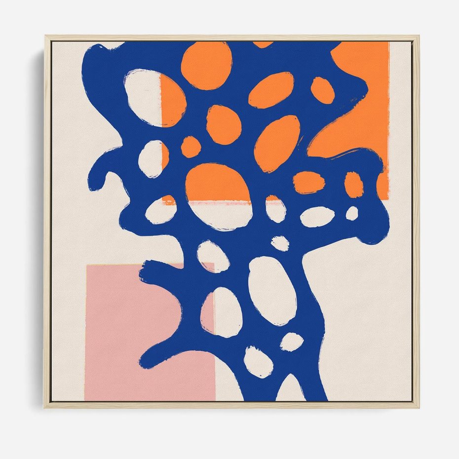 Obraz w ramie 80x80 - Migotliwe Nastroje - abstrakcyjna niebieska forma, dziwne kształty - rama drewno