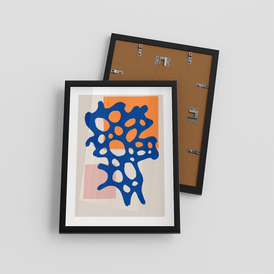 Plakat w ramie 30x40 - Migotliwe Nastroje - abstrakcyjna niebieska forma, dziwne kształty - rama czarna