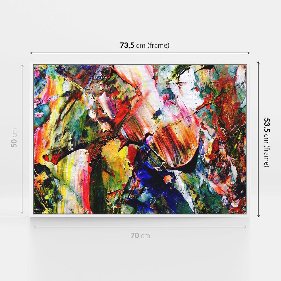 Obraz w ramie 70x50 - Szalejące ognie kolorów - abstrakcja, farby olejne - rama biała