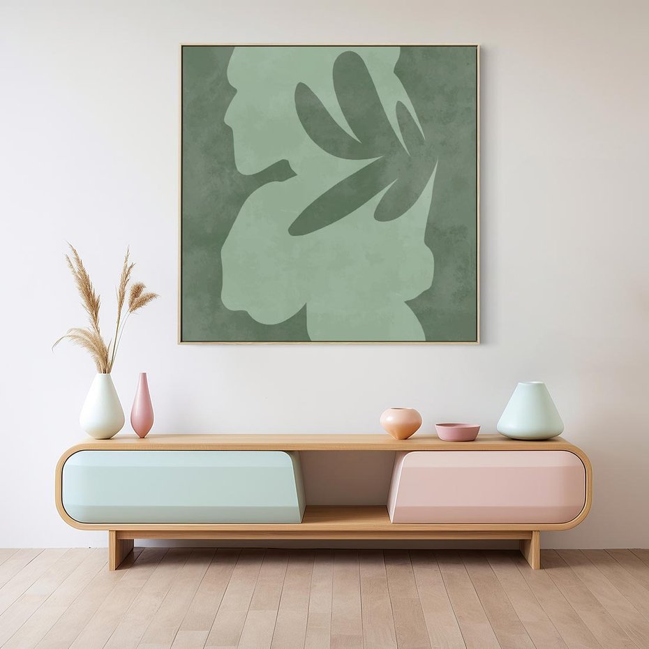 Obraz w ramie 80x80 - Kształty Zieleni - abstrakcyjny kształt, zielony plakat - rama drewno