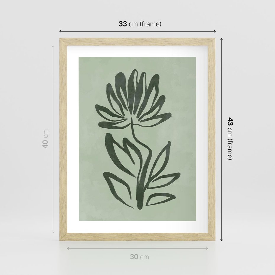 Plakat w ramie 30x40 - Zieleń Wyjątkowego Ukojenia - zielona abstrakcja, zgaszona zieleń - rama drewno