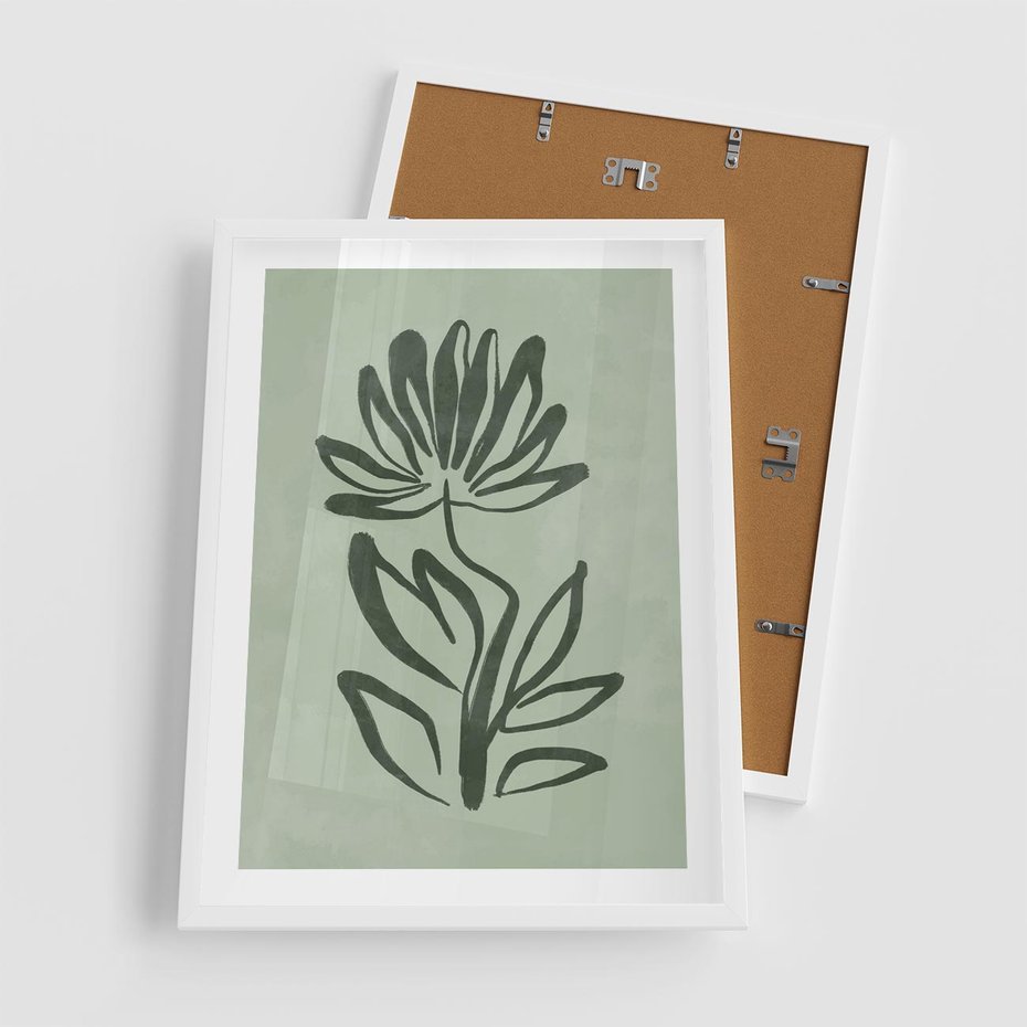 Plakat w ramie 50x70 - Zieleń Wyjątkowego Ukojenia - zielona abstrakcja, zgaszona zieleń - rama biała