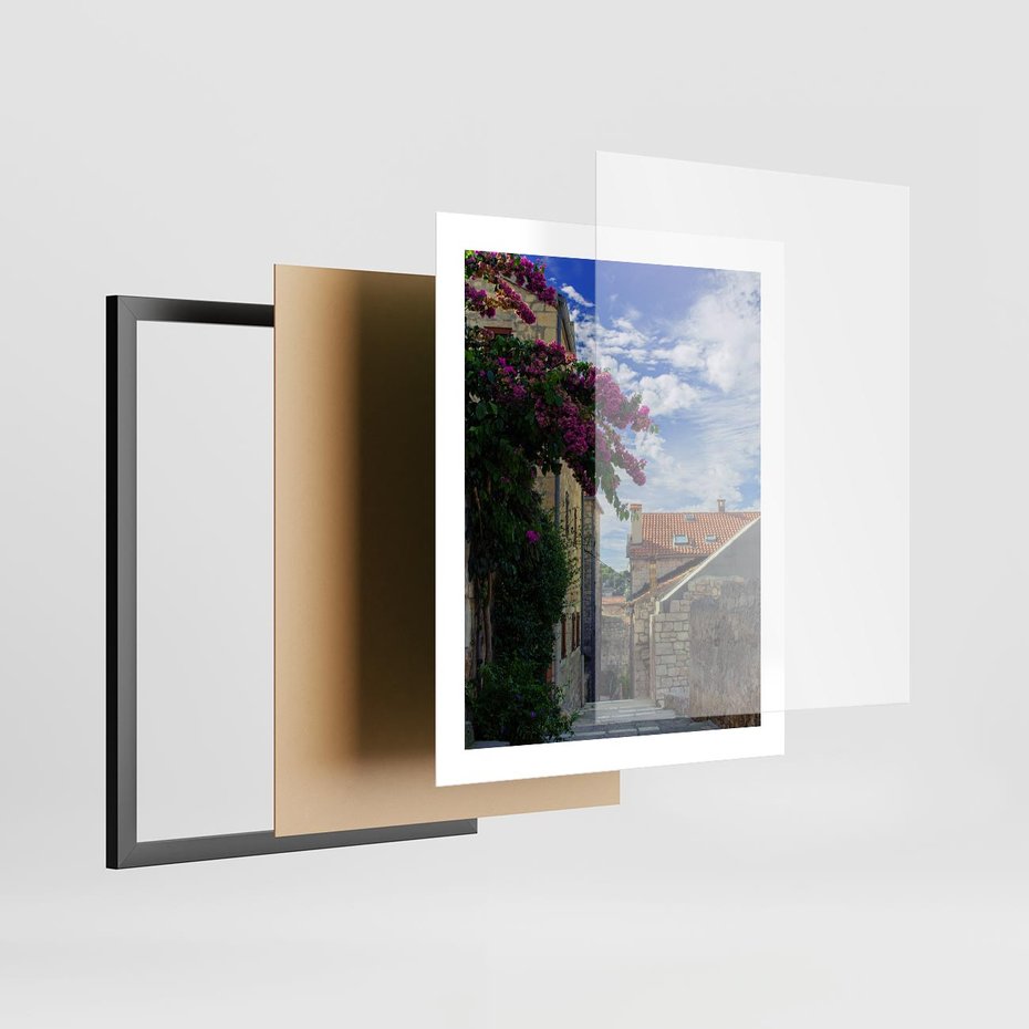 Plakat w ramie 40x50 - Uliczka: perspektywa w mieście - uliczka, perspektywa - rama czarna