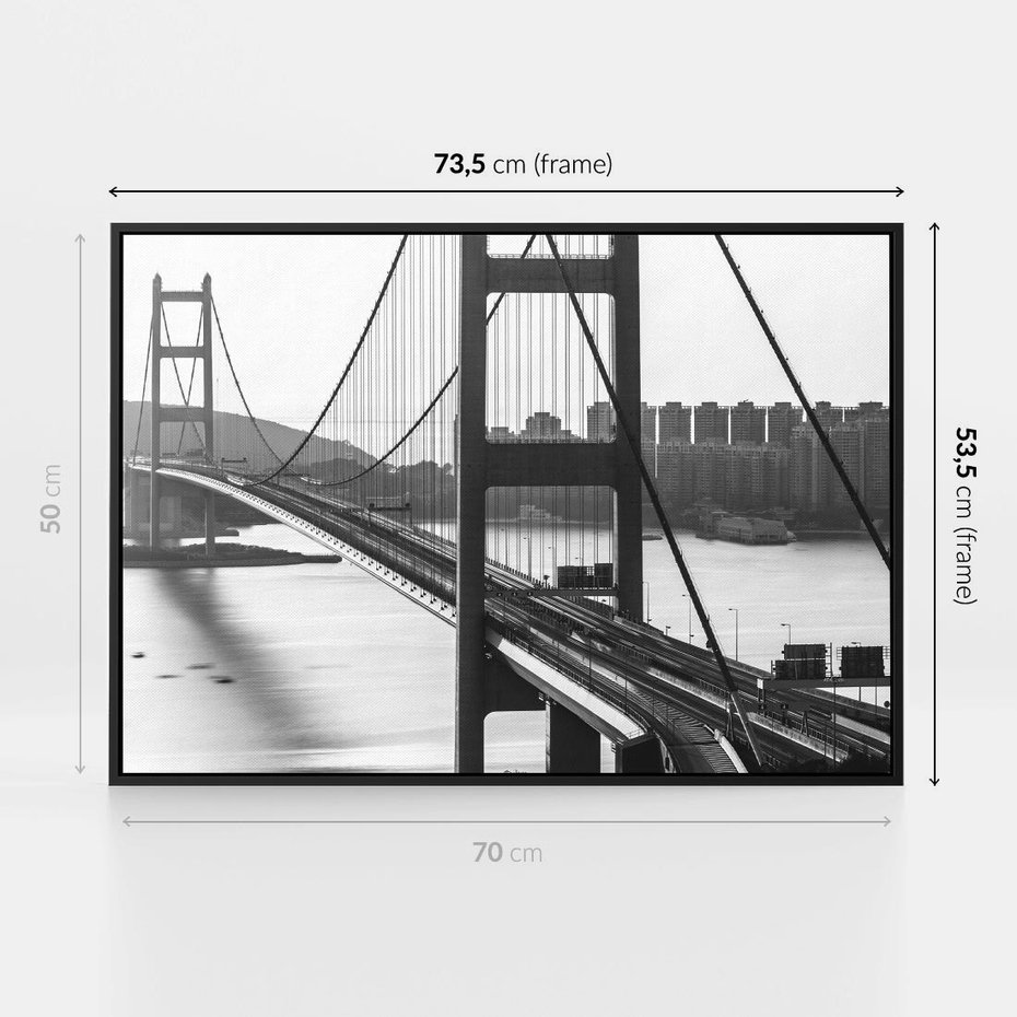 Obraz w ramie 70x50 - Ikona Miasta - most Nowy Jork, czarno biała fotografia - rama czarna