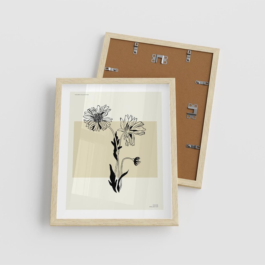 Plakat w ramie 40x50 - Kwiatowe Płótno - kwiaty, typografia - rama drewno