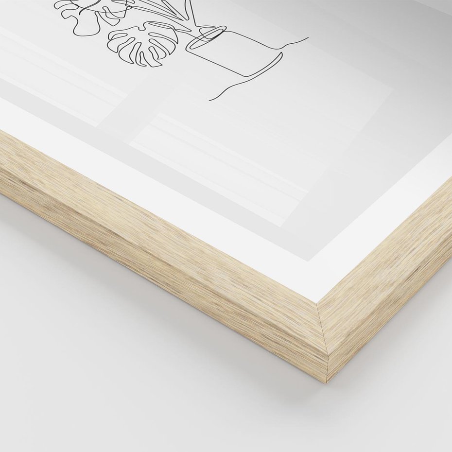 Plakat w ramie 40x50 - Tajemnicza Harmonia - sztuka one line, monstera - rama drewno