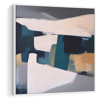 Obraz w ramie 80x80 - Turkusowe Maźnięcia - obraz, abstrakcja - rama biała