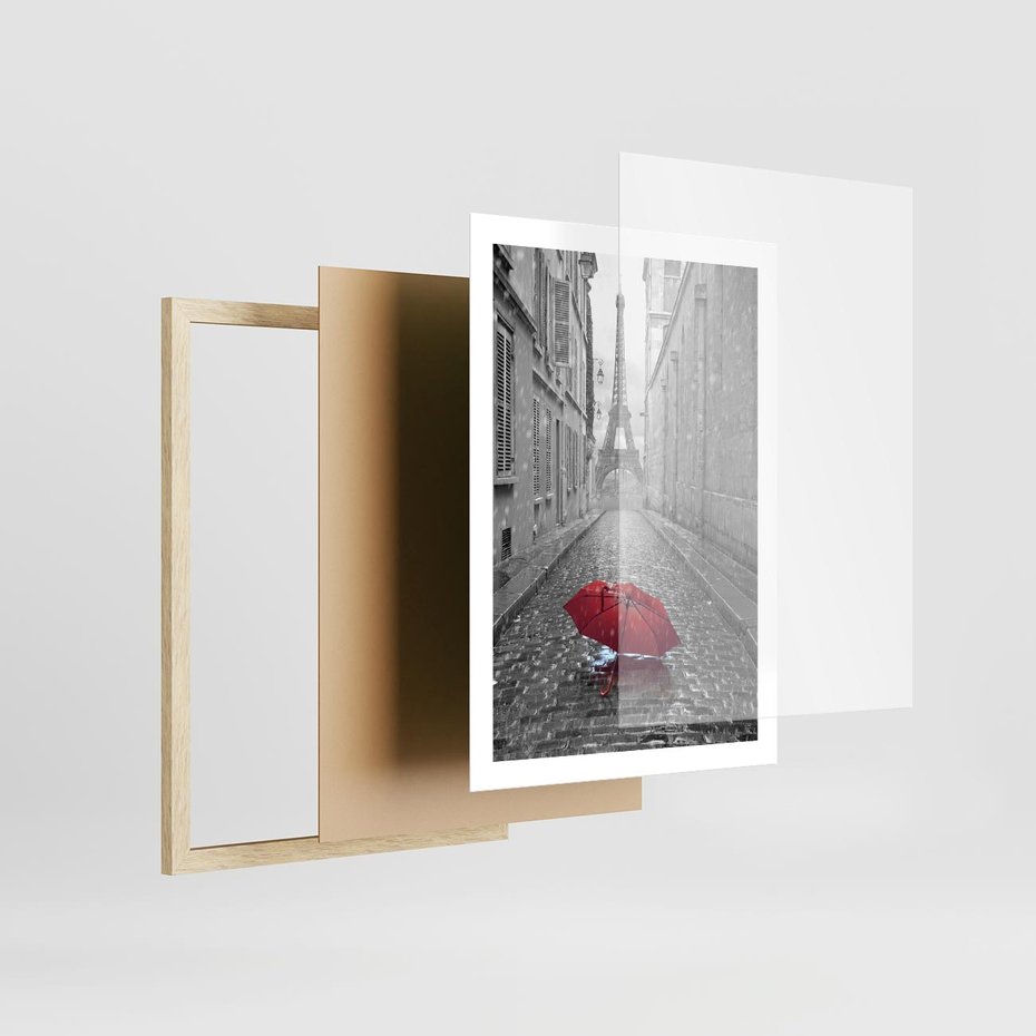 Plakat w ramie 50x70 - Kolorowy parasol w Paryżu - Paryż, parasol - rama drewno