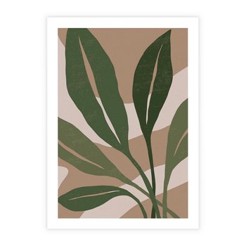 Plakat bez ramy 30x40 - Nowoczesność Natury: Plakat z Zielonymi Liśćmi - nowoczesny plakat, beż