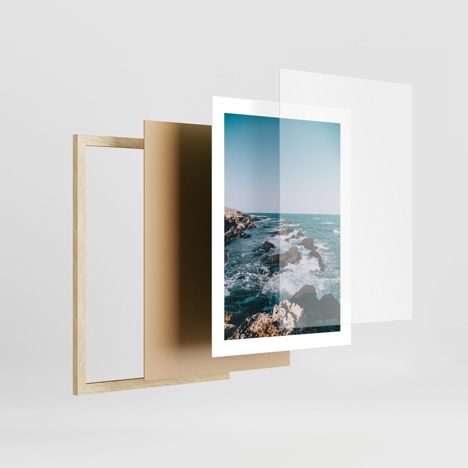 Plakat w ramie 30x40 - Dramatyczna Sceneria: Fale i Skały nad Morzem - morze, fale - rama drewno