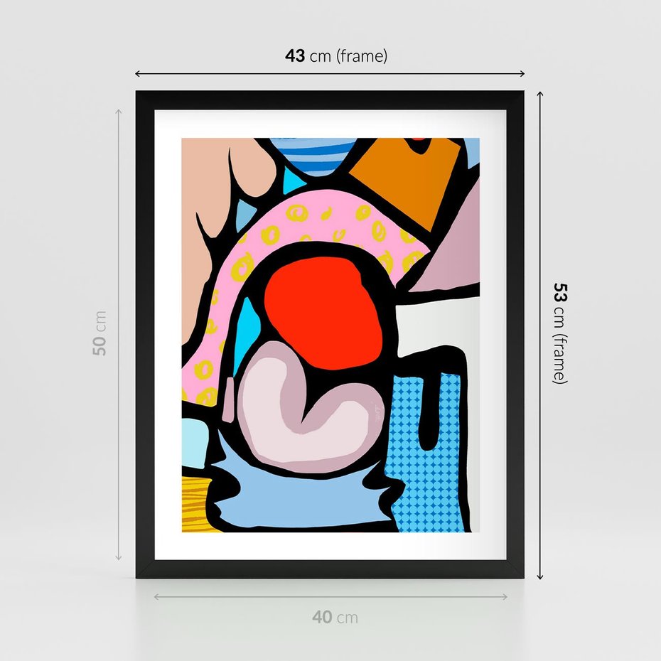 Plakat w ramie 40x50 - Czarny Komiks - abstrakcyjne formy, komiksowy styl - rama czarna