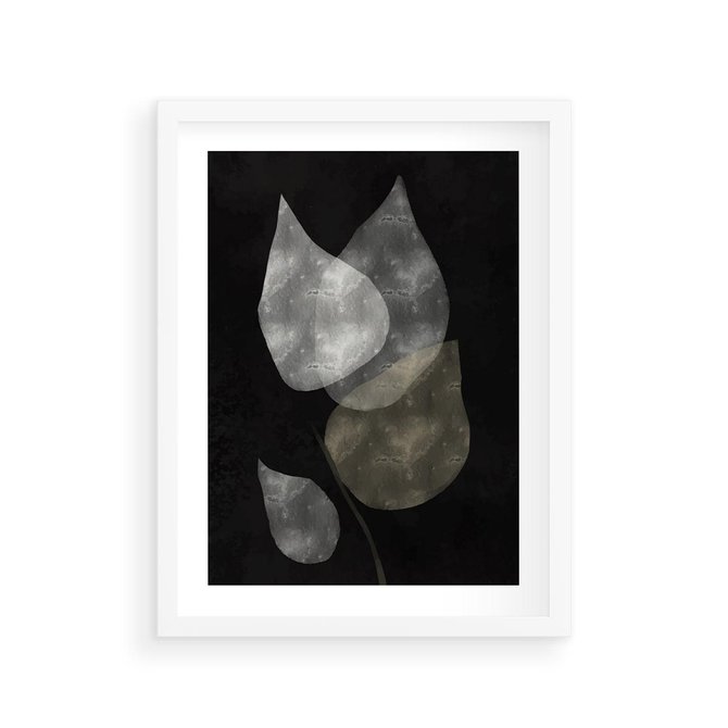 Plakat w ramie 30x40 - Mroczne Złudzenia - abstrakcyjne liście, mroczna atmosfera - rama biała