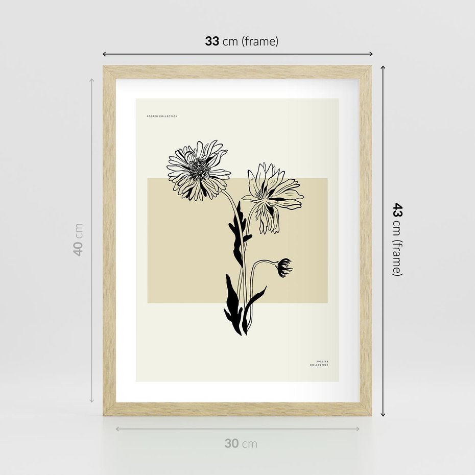 Plakat w ramie 30x40 - Kwiatowe Płótno - kwiaty, typografia - rama drewno