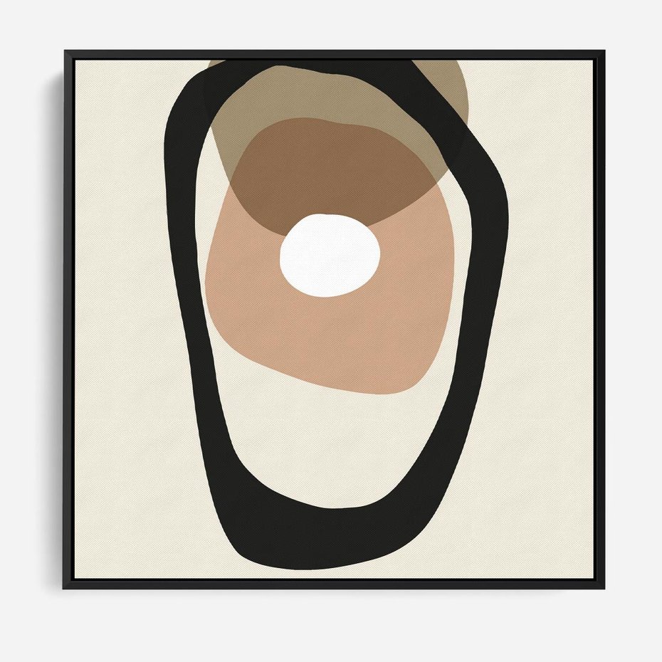 Obraz w ramie 50x50 - Intrygujące Zaskoczenia - beżowa abstrakcyjna kompozycja, czarny akcent - rama czarna