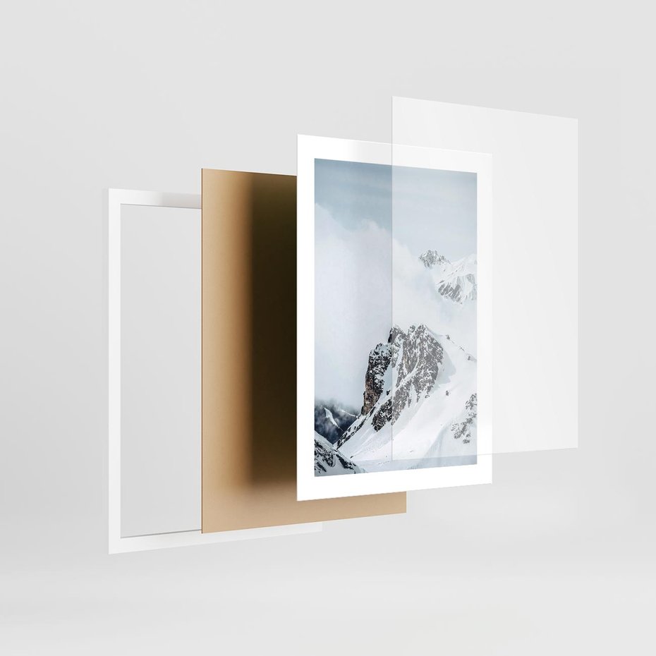 Plakat w ramie 30x40 - Górski Majestat - górskie szczyty pod śniegiem, górski krajobraz - rama biała