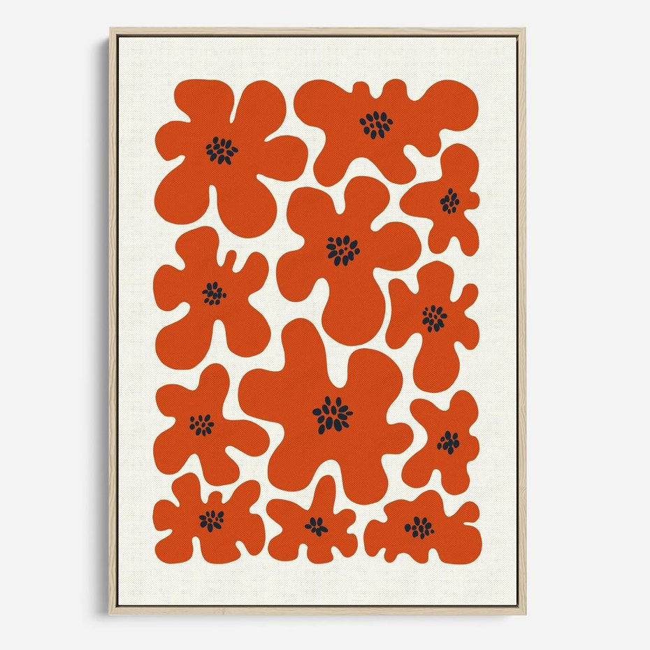 Obraz w ramie 50x70 - Wibracje Przestrzeni - abstrakcyjne czerwone kwiaty, kompozycja - rama drewno