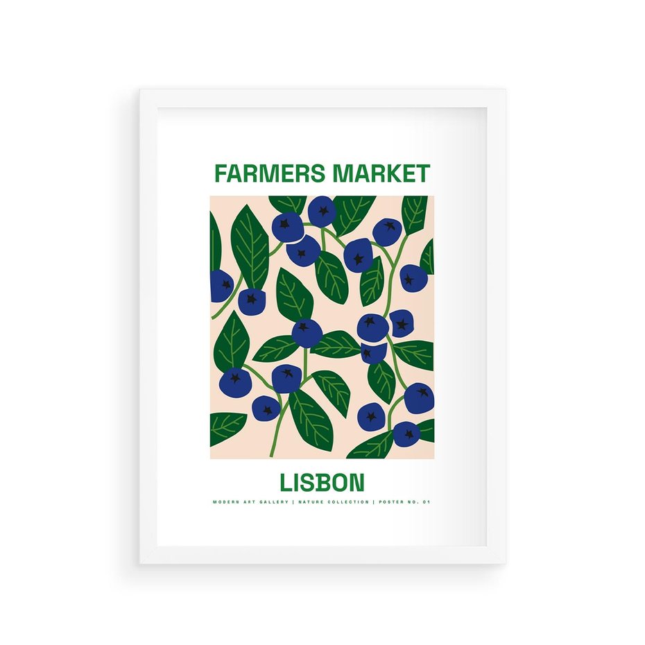 Plakat w ramie 30x40 - Migotliwe Przestrzenie - borówki, jagody - rama biała