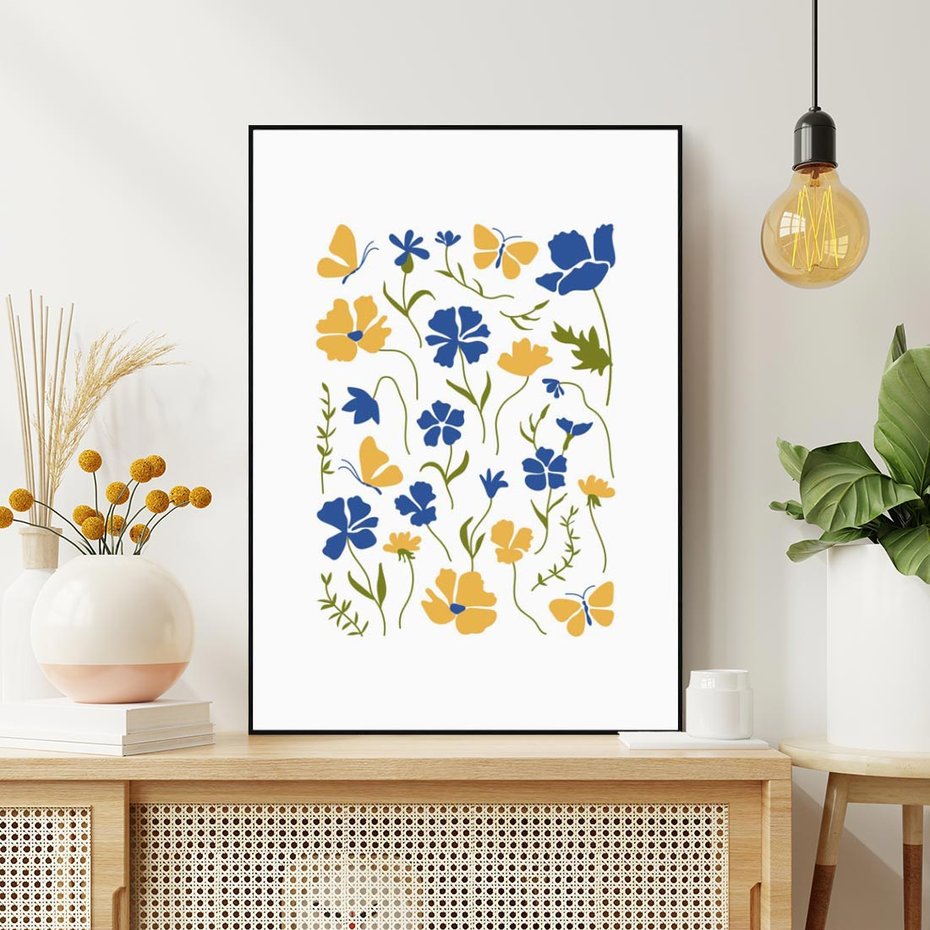 Obraz w ramie 70x100 - Odgłosy Wizji - kwiaty, sztuka nowoczesna - rama czarna