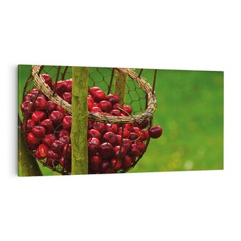 Obraz na płótnie 120x60 - Czereśnie w Koszyku Owocowy Skarb - czereśnie, koszyk