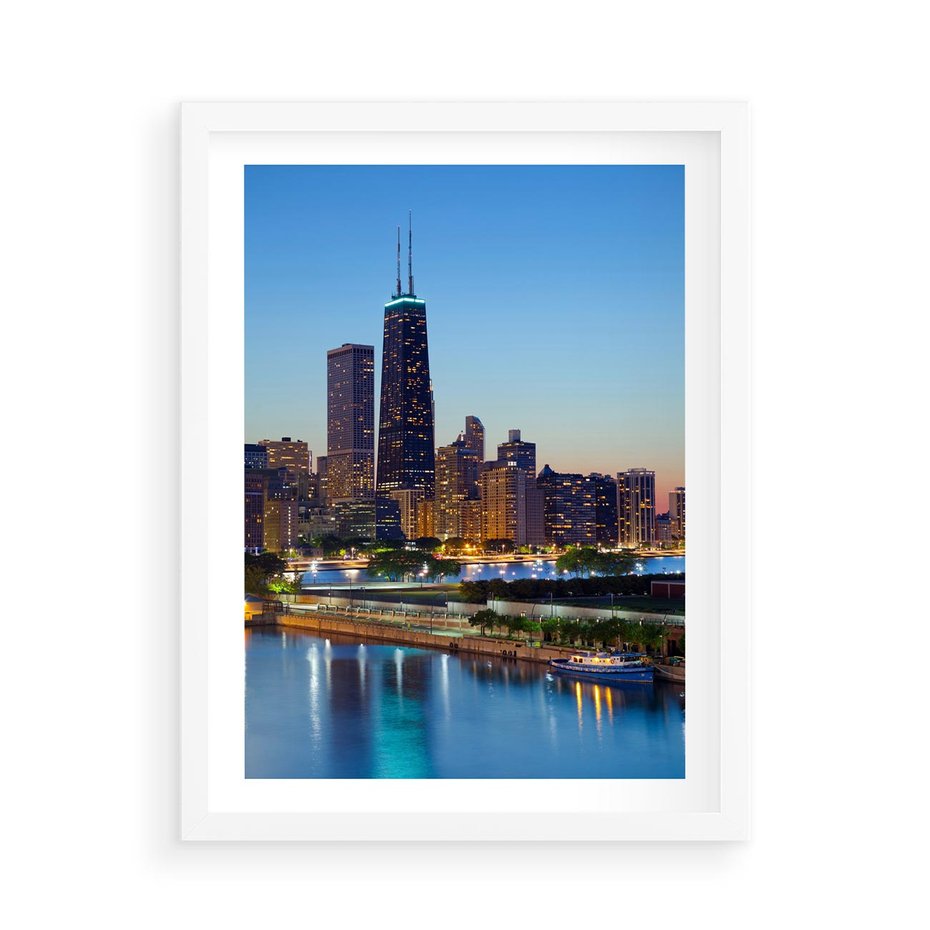 Plakat w ramie 50x70 - Miasto nad Rzeką - miasto, rzeka - rama biała