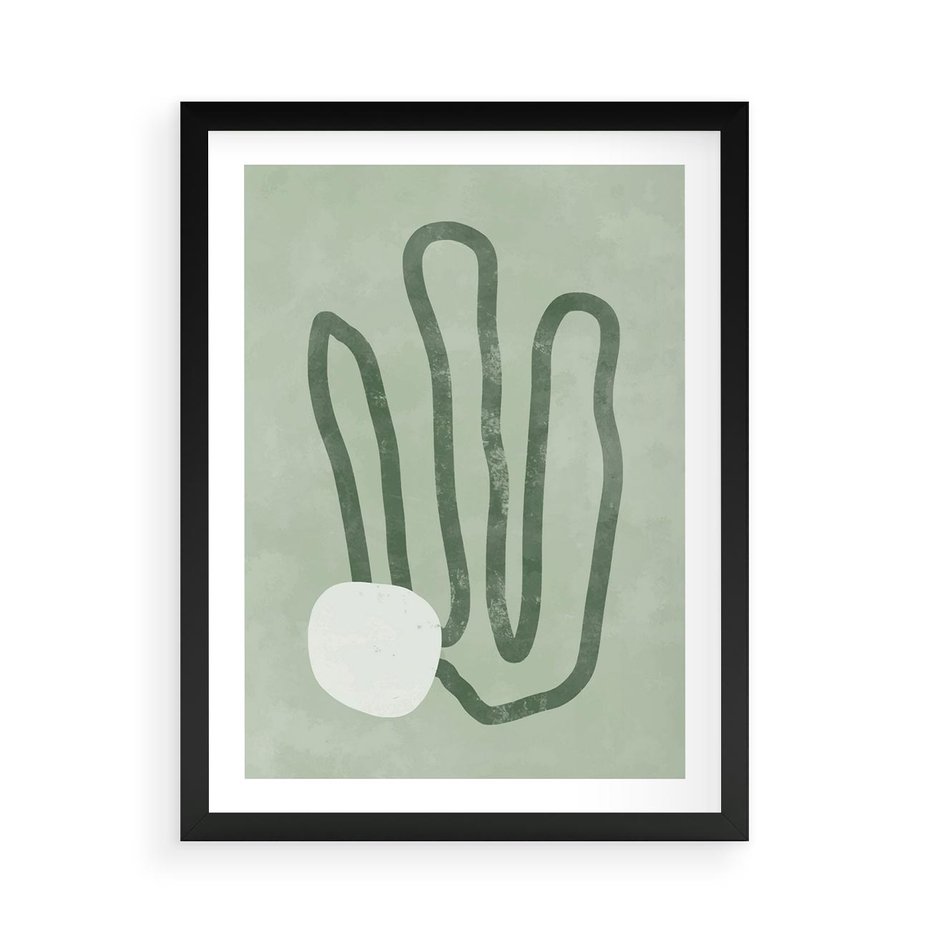 Plakat w ramie 50x70 - Spokojne Kształty Natury - zielona abstrakcja, zgaszona zieleń - rama czarna