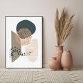 Obraz w ramie 50x70 - Harmonia Akwarelowych Przestrzeni - abstrakcyjna kompozycja z kropek kresek i kółek, odcienie brązu i beżu - rama czarna