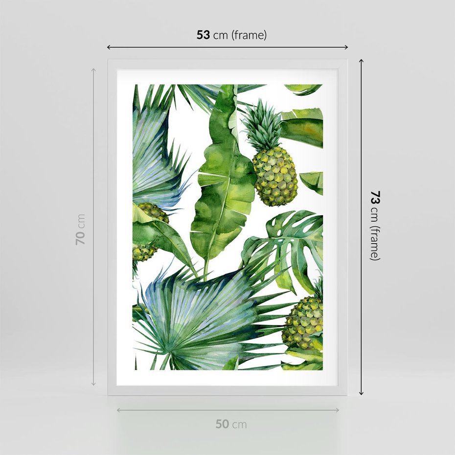 Plakat w ramie 50x70 - Oaza Natury - liście, tropikalne - rama biała