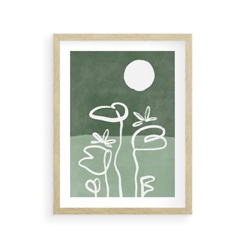 Plakat w ramie 30x40 - Wibracje Naturalnej Równowagi - zielony plakat, roślinne inspiracje - rama drewno