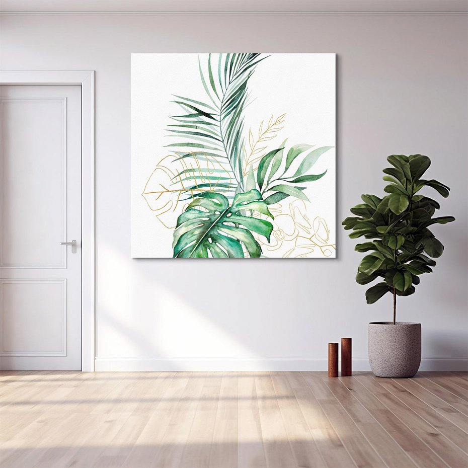 Obraz na płótnie 60x60 - Luksus w Detalu - złote, liście