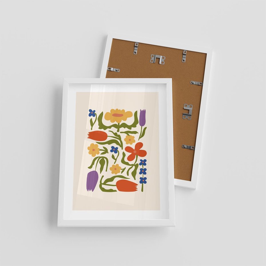 Plakat w ramie 30x40 - Minimalistyczna Harmonia - kwiaty, sztuka nowoczesna - rama biała