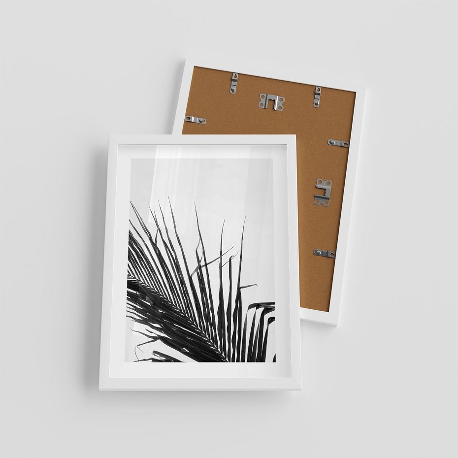 Plakat w ramie 30x40 - Sztuka Natury: Monochromatyczna Palma - palma, czarno białe zdjęcie - rama biała
