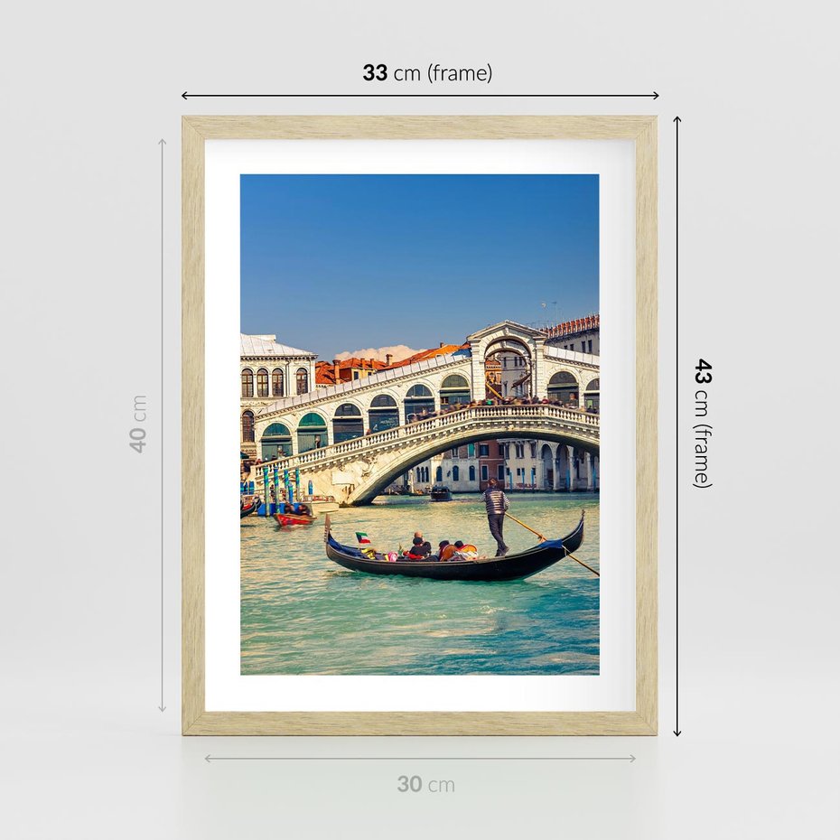 Plakat w ramie 30x40 - Romantyczna przejażdżka gondolą w Wenecji - Wenecja, gondola - rama drewno