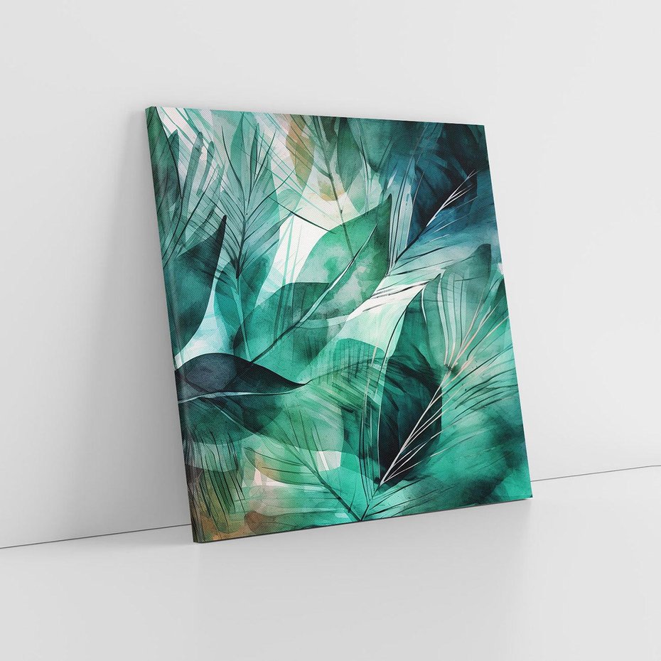 Obraz na płótnie 80x80 - Zieleń Tropików - tropikalne zielone liście palmy, monstera