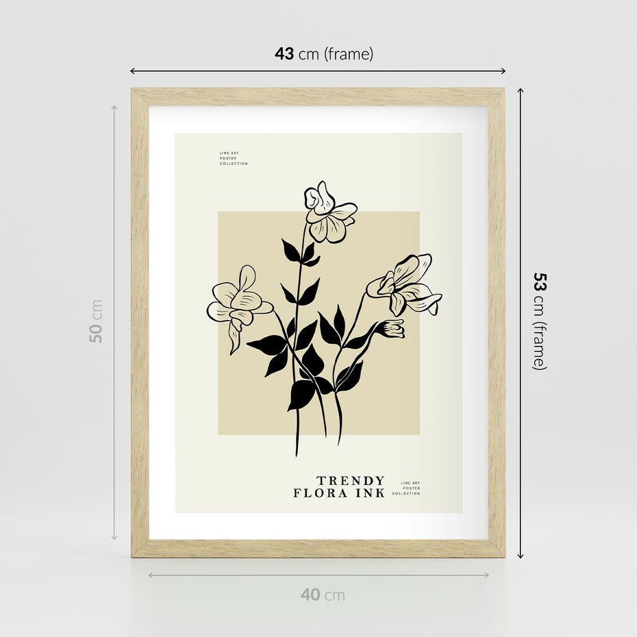 Plakat w ramie 40x50 - Malowane szkicowe tęsknoty - kwiaty, typografia - rama drewno