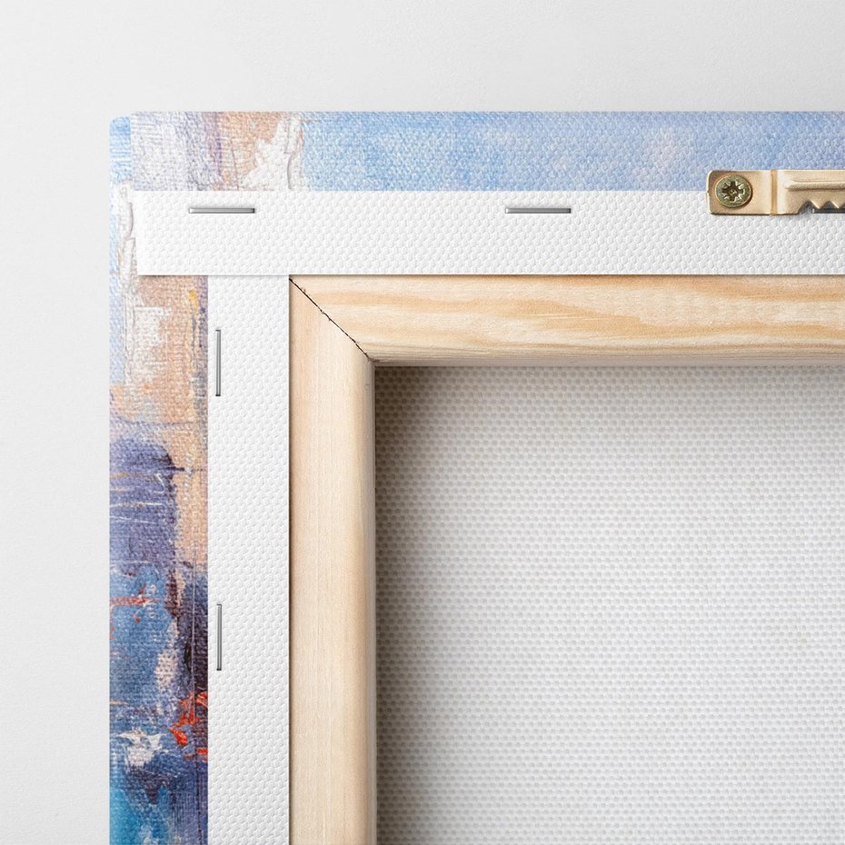 Obraz na płótnie 120x60 - Miasto Refleksji - olejna panorama miasta w oddali, wiezowce odbijają się w rzece