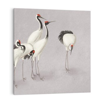 Obraz na płótnie 30x30 - Spojrzenie wstecz w pędzlu - szkic rysunek, japońskie żurawie