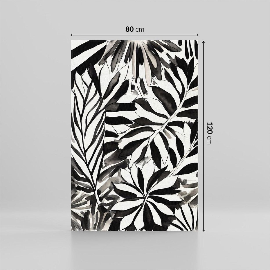 Obraz na płótnie 80x120 - Czarne Liście - akwarelowy obraz, czarno biały