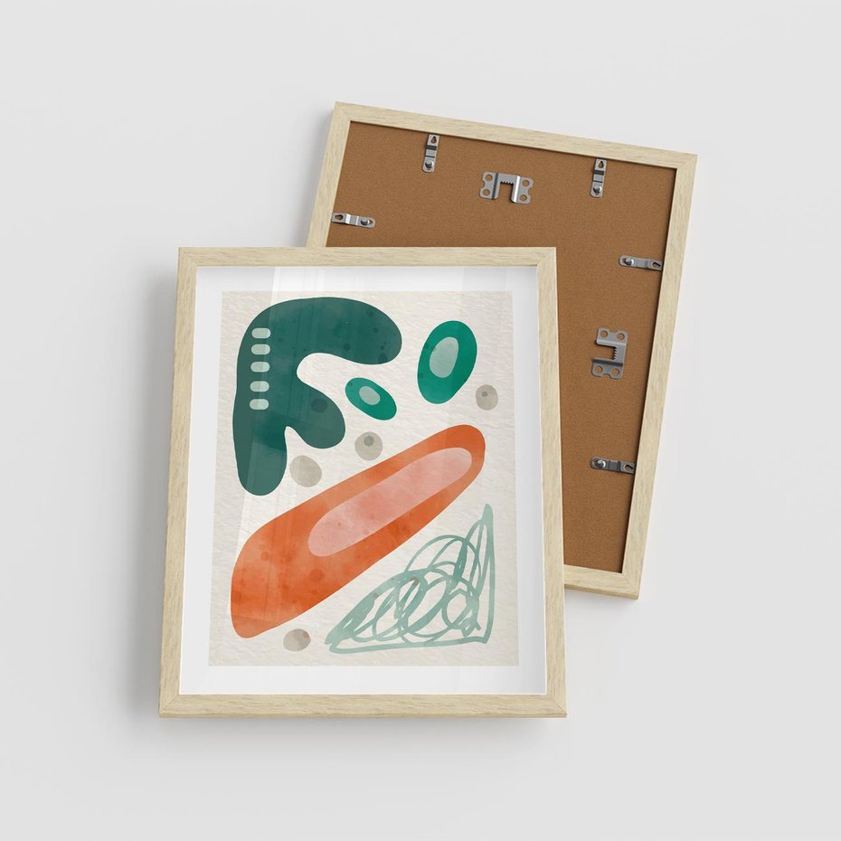 Plakat w ramie 40x50 - Podróżne Wizje - abstrakcyjne plamy, zielony - rama drewno