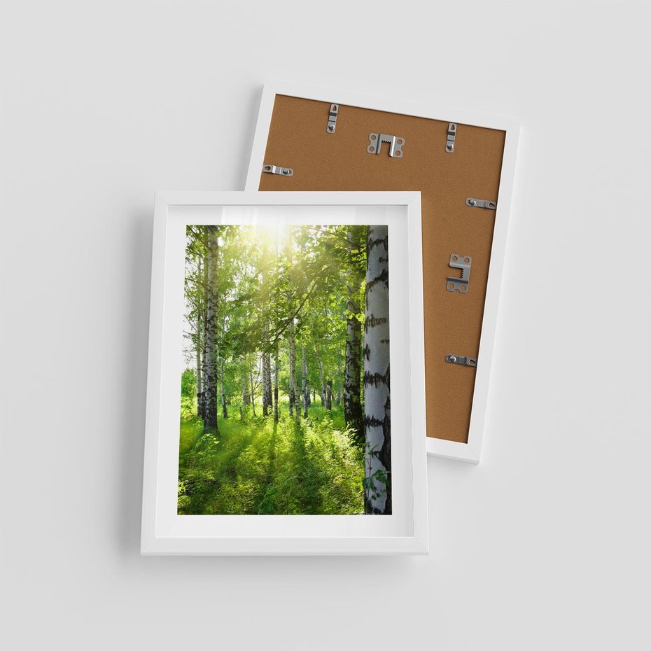 Plakat w ramie 30x40 - Lasowa Księżycowa Noc - las, drzewa - rama biała