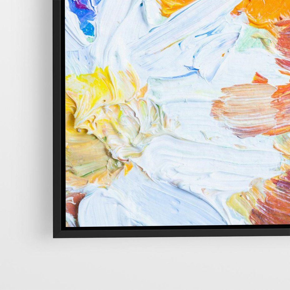 Obraz w ramie 70x50 - Kwiatowe Harmonie - zbliżenie na obraz olejny, gruba warstwa farby - rama czarna