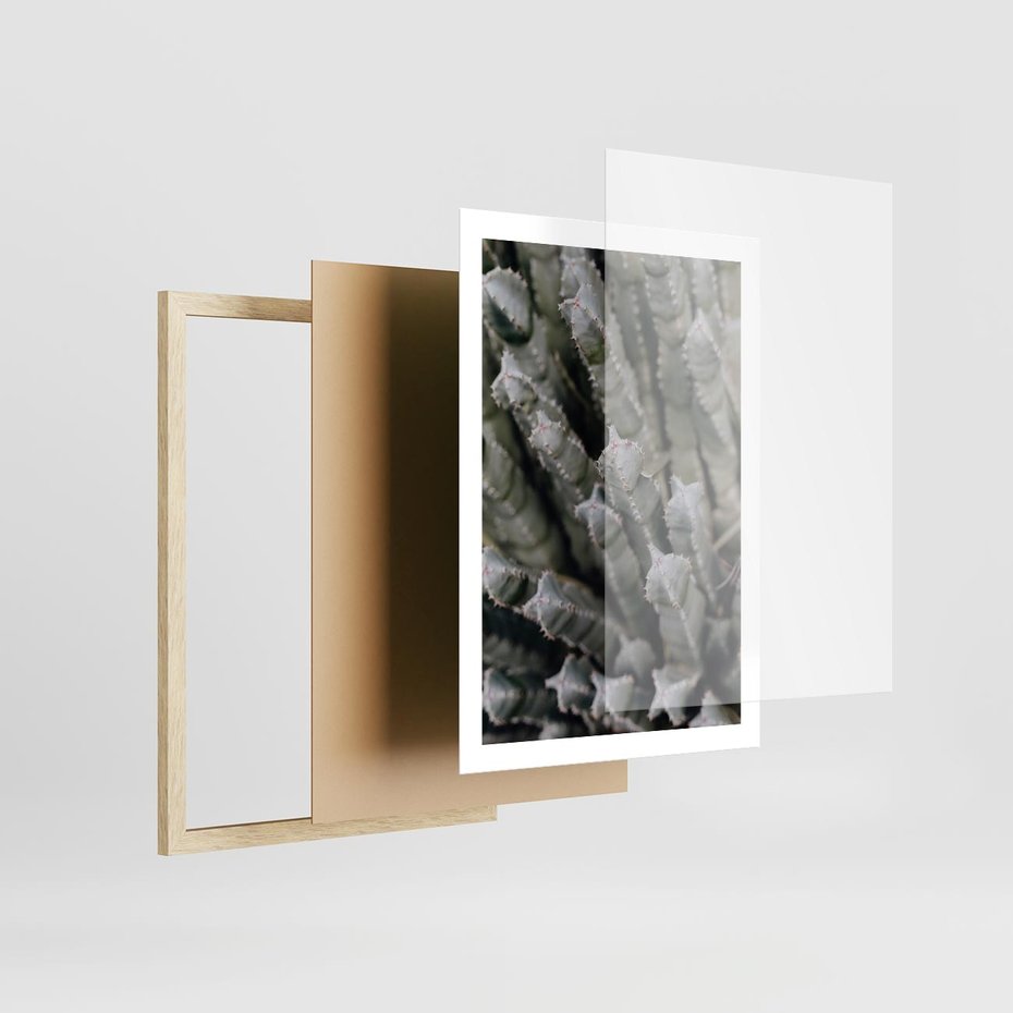 Plakat w ramie 50x70 - Boho kaktusy na pustyni - kaktusy, pustynia - rama drewno