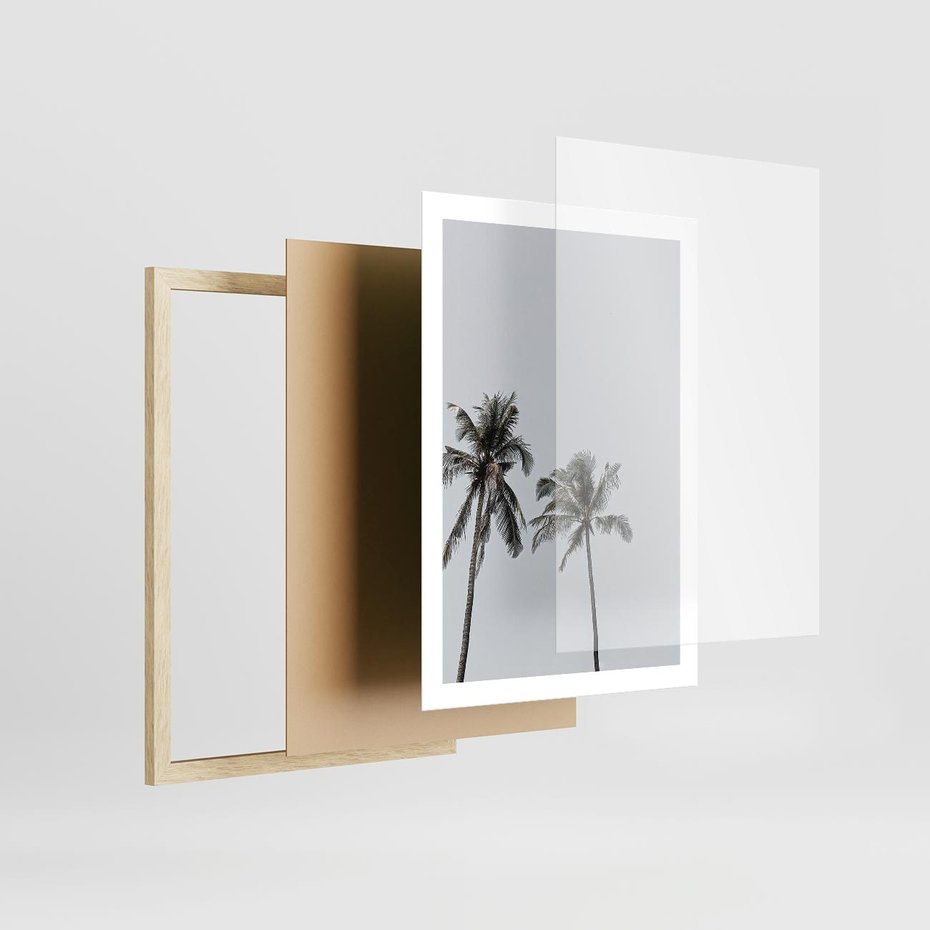 Plakat w ramie 50x70 - Tropikalny Raj: Palmy i Niebo - palmy, niebo - rama drewno