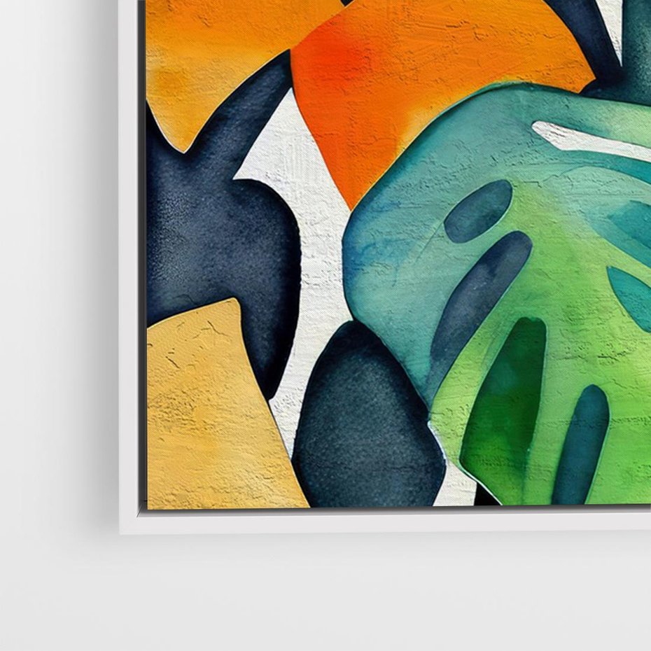 Obraz w ramie 120x80 - Tropikalne Pragnienia - akwarela, liście tropikalne - rama biała