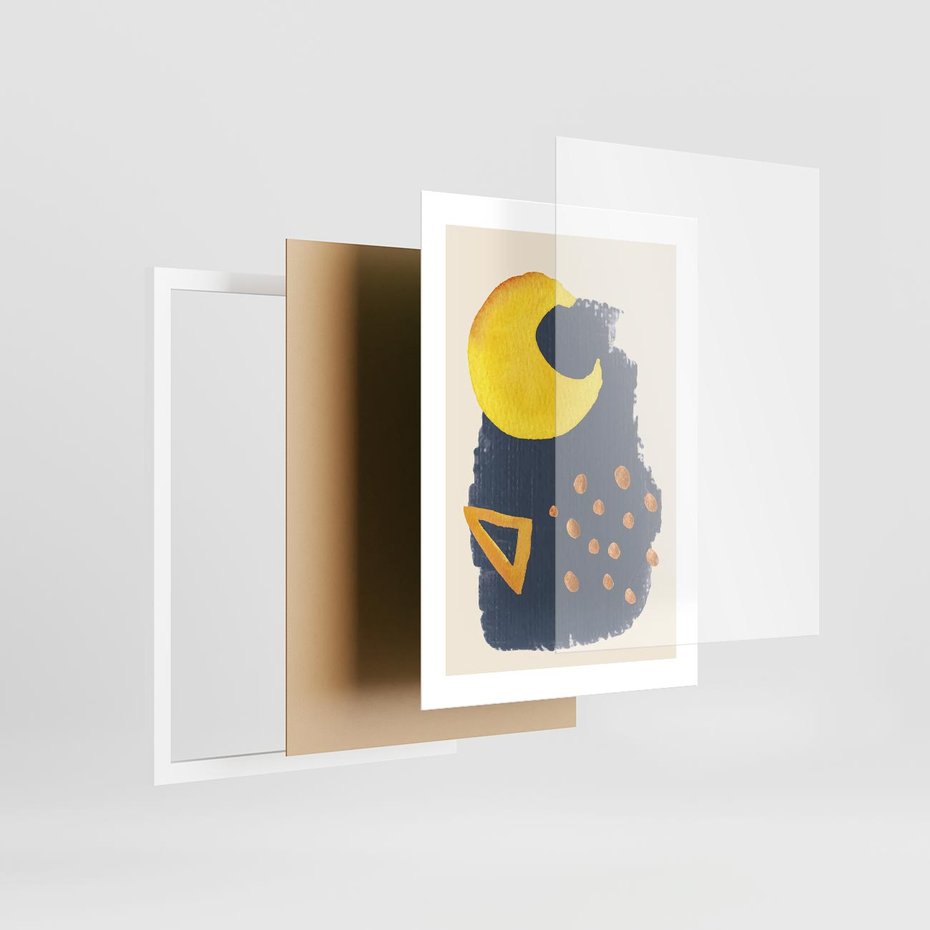 Plakat w ramie 30x40 - Migocące Nocne Barwy - abstrakcyjna akwarelowa plama, granatowa - rama biała