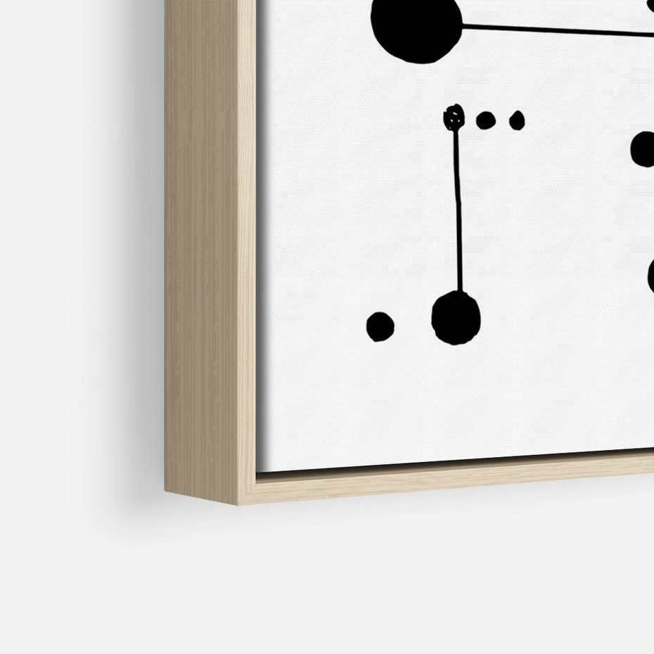 Obraz w ramie 70x100 - Nocne Zawirowania - abstrakcyjny plakat, czarne kropki i kreski - rama drewno