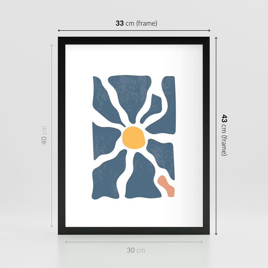 Plakat w ramie 30x40 - Kwiatowy Rezonans - nowoczesna kwiatowa grafika, styl retro - rama czarna