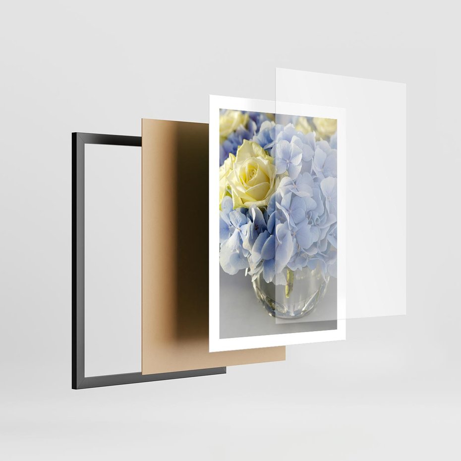 Plakat w ramie 50x70 - Różany Bukiet - bukiet, kwiaty - rama czarna