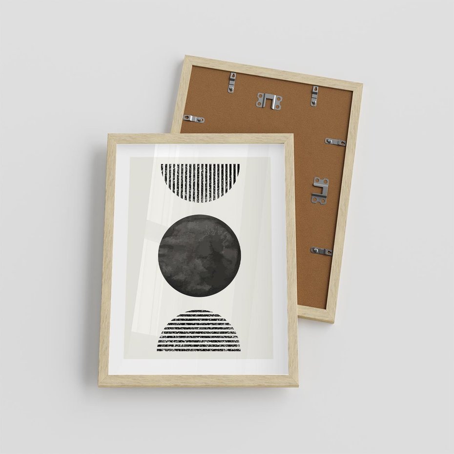 Plakat w ramie 30x40 - Tajemnicza Kompozycja - abstrakcyjne czarno białe formy, minimalizm - rama drewno