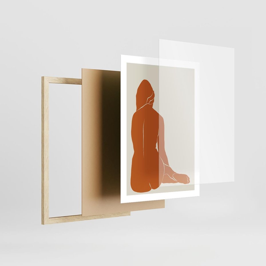 Plakat w ramie 50x70 - Kobieca Sylwetka w Stylu Modernistycznym - modernistyczny pakat, kobieca sylwetka - rama drewno