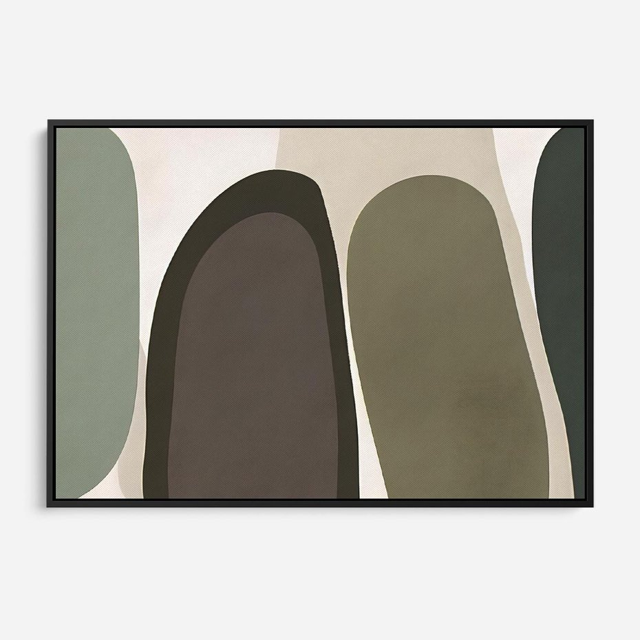 Obraz w ramie 70x50 - Fale w Zieleni - abstrakcyjne kształty, zgaszona zieleń - rama czarna